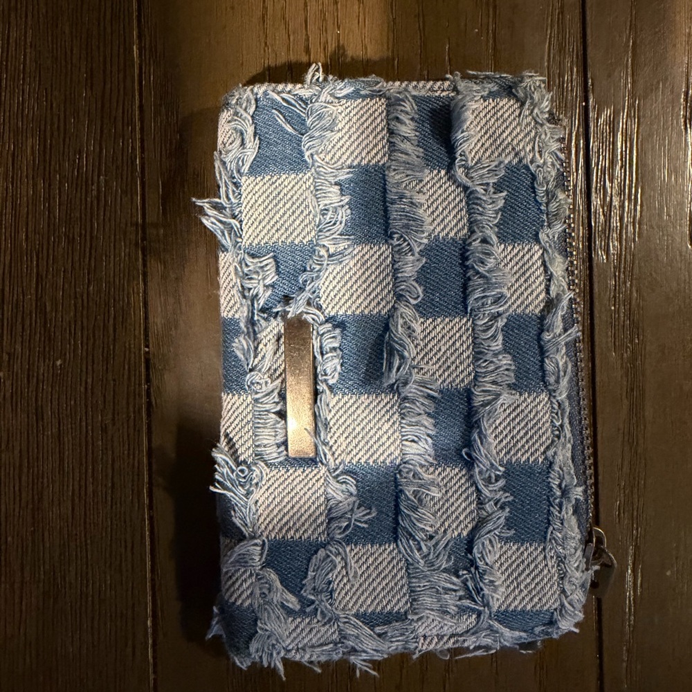 Blue and White Checkered Fringe Wallet